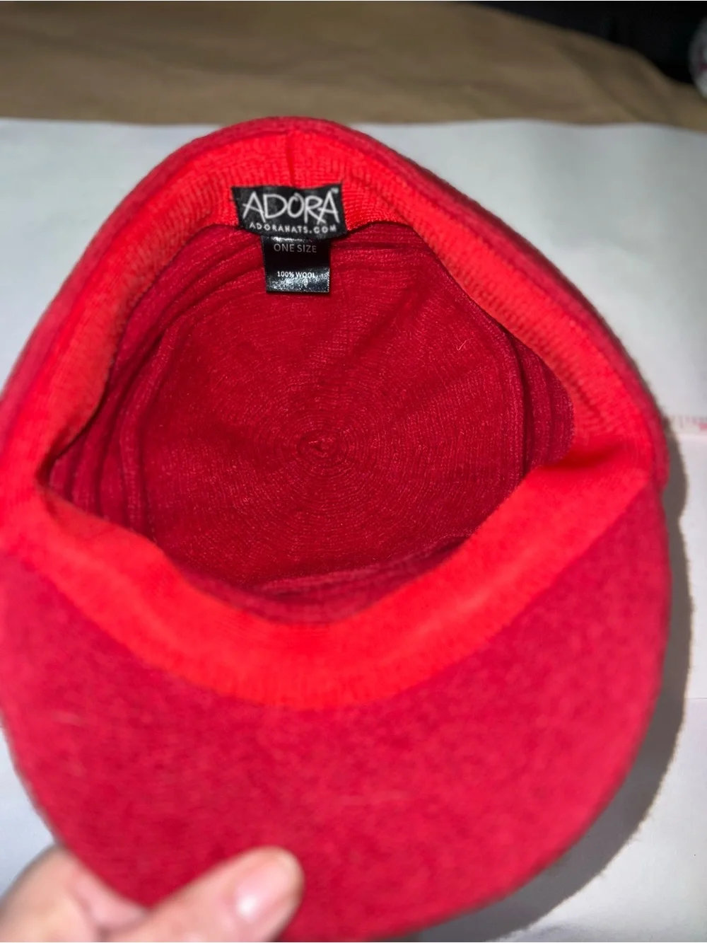 ADORA Red 100% Wool Newsboy Hat Cabbie Cap Structured Brim